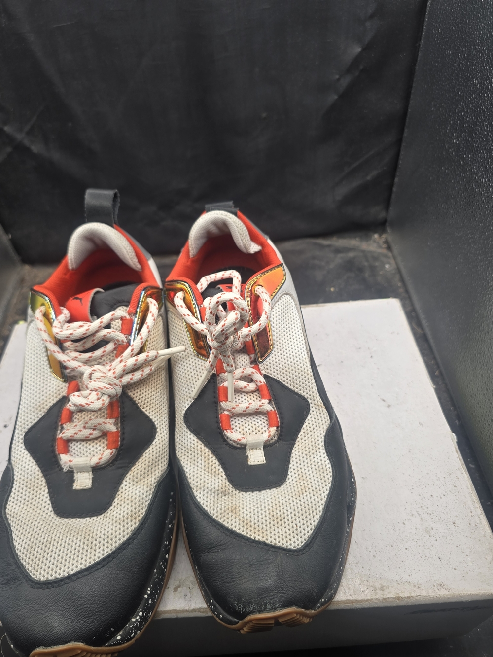 Puma Men's Sneakers in White, Black and Red with Gold Accents